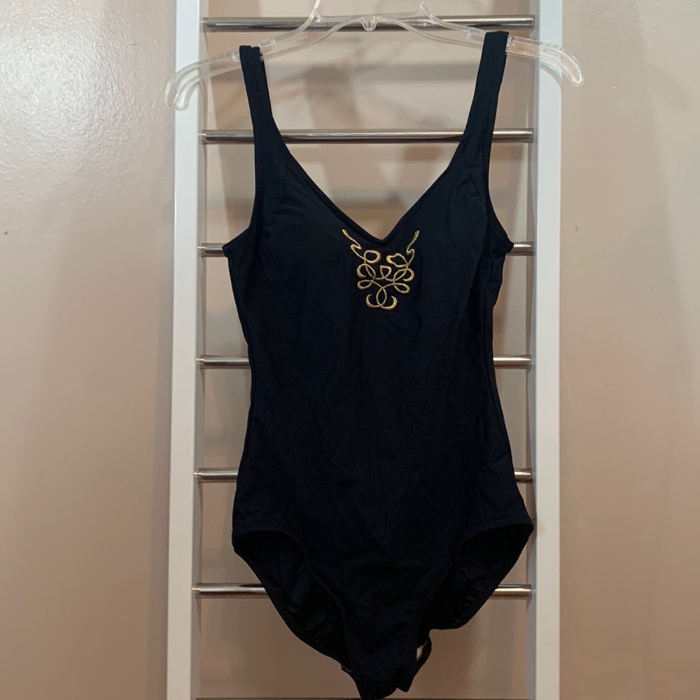 Roxanne Gold Tone Embellishment Black One Piece Swimsuit